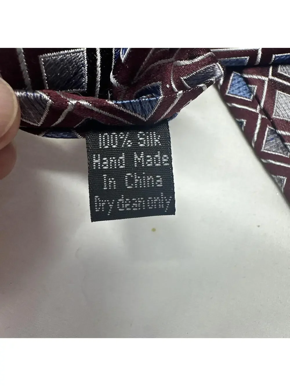Pronto Uomo Necktie Mens OS Burgundy Blue Silver Geometric Square Silk Hand Made